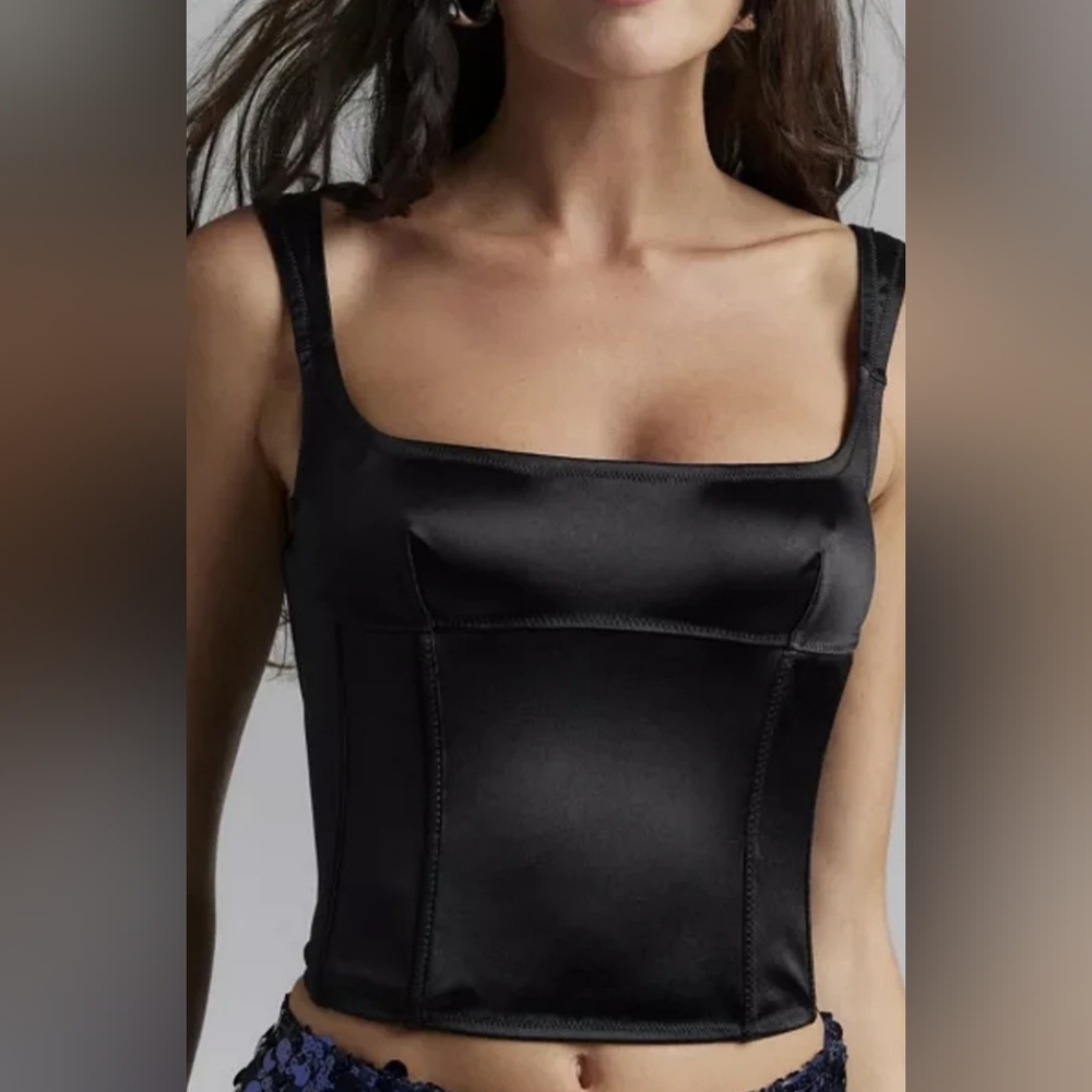 UO Out From Under Pillowtalk Black Satin Corset Top